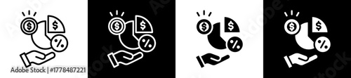 Dividend Icon Set In Black And White Filled Style Collection