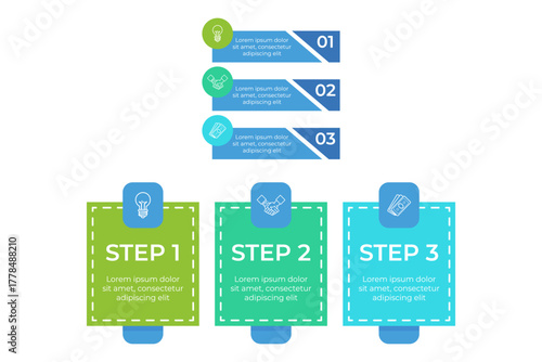 Infographic presenting clear, step-by-step guide with three sections. Each step featuring distinct icons and brief text to explain main activities involved