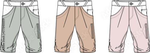 Collection of Cargo Shorts in Pastel Colors for Fashion and Apparel Design Projects