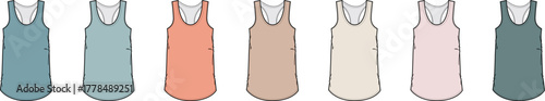 Vector illustration collection of women's basic sleeveless long tank dresses in a muted and pastel color palette