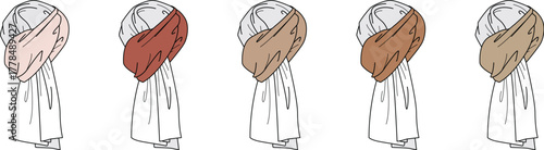 A series of minimalist illustrations showcasing draped fabric in a versatile range of warm, earthy tones, perfect for fashion design concepts, digital art, and apparel mockups