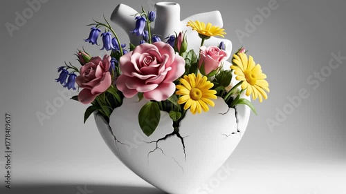 Wallpaper Mural A cracked heart-shaped vase filled with vibrant flowers Torontodigital.ca