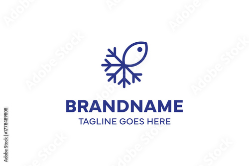 Snowflake Fish Simple Modern Logo, symbolizing freshness, purity, and harmony with nature