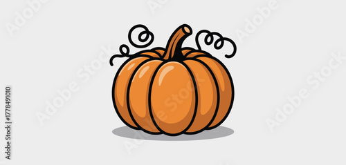 Simple cartoon illustration of an orange pumpkin with curly vines