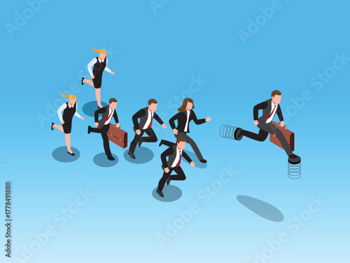 Business Leader Springing Ahead of Competition with Innovative Strategy and Power 3d vector illustration