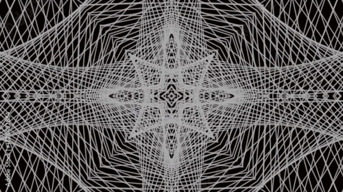 Futuristic monochrome star mesh rotation animation with hypnotic pattern