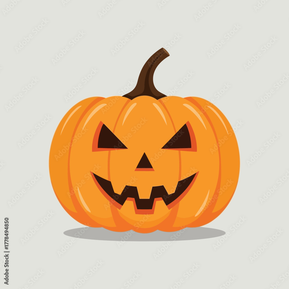 Fototapeta premium A carved Halloween pumpkin with a spooky face, ready for trick-or-treaters on a festive autumn night, symbolizing the holiday.