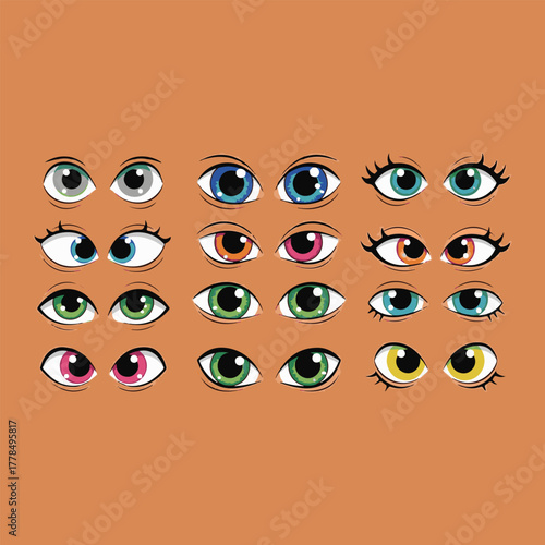 Assortment Of Cartoon Eyes In Various Colors anime eyes