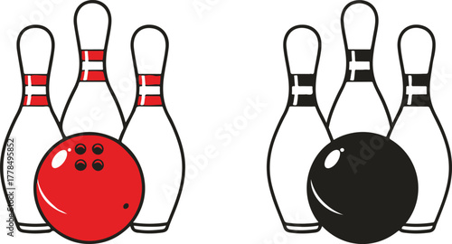 Bowling Pins and Balls Color and Black and White image