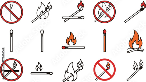 Match and Fire Symbols and Prohibition Signs flame
