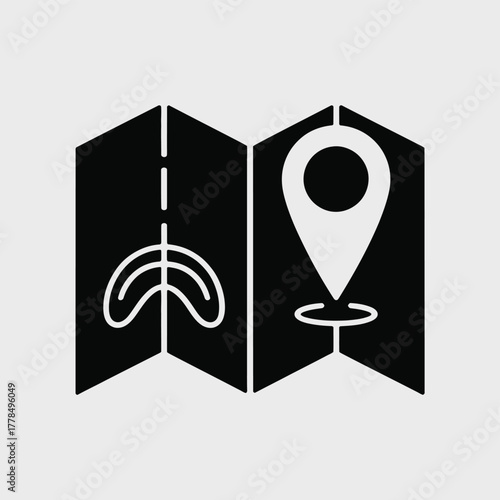 Open map icon with location pin and compass symbol