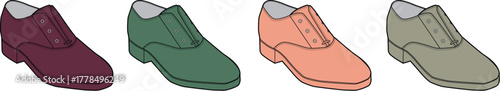 A vibrant collection of classic lace-up shoes in four assorted colors. Vector illustration concept for fashion, retail, and style design
