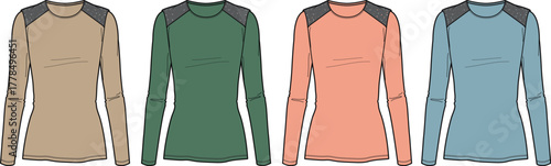 Long-Sleeved Crew Neck Top Mockups in Various Colors for Fashion Design