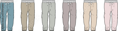 Set of six different colored casual sweatpants for different occasions and styles