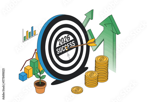 Isometric 2026 Success Target Bullseye
