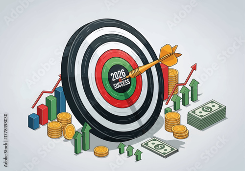 Isometric 2026 Success Target Bullseye
