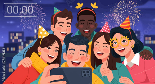 Friends Taking New Year's Eve Selfie
