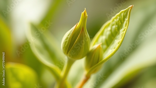 Wallpaper Mural dowitcher. Fresh tea leaves and bud close-up, natural texture detail on botanical background. gardening catalogs, home-decor guides, designed for home decor and floral branding, celebrates nature. Torontodigital.ca
