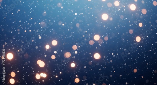 Magical Blue Background With Floating Golden Glitter And Bokeh Lights During Night