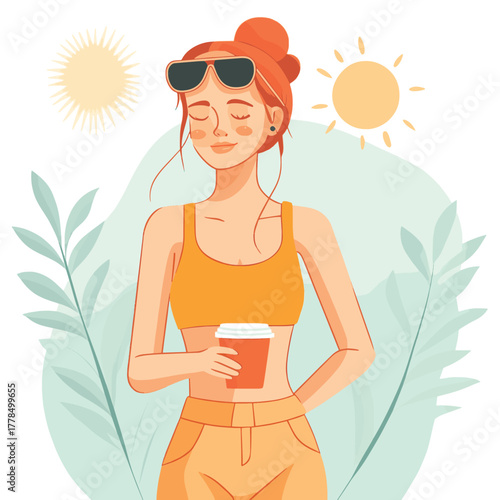 Understanding and coping with summer heat exhaustion symptoms and prevention strategies   , vector style simple color