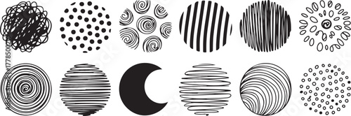 Set of colorful vector silhouettes of trees and icons in circle design elements