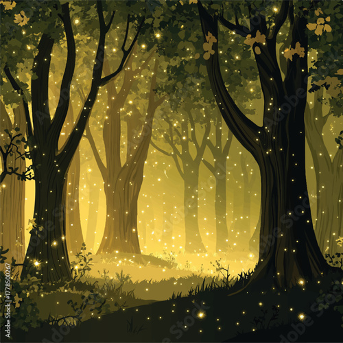 Enchanted Forest with Glowing Lights and Mystical Atmosphere