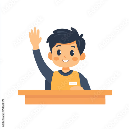Enthusiastic Student Raising Hand in Class for Question