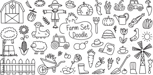Farm Set Doodle: Barn, Tractor, Scarecrow, Animals, and More
