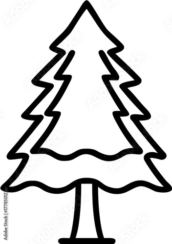 Simple Black and White Outline Drawing of a Tall Evergreen Tree