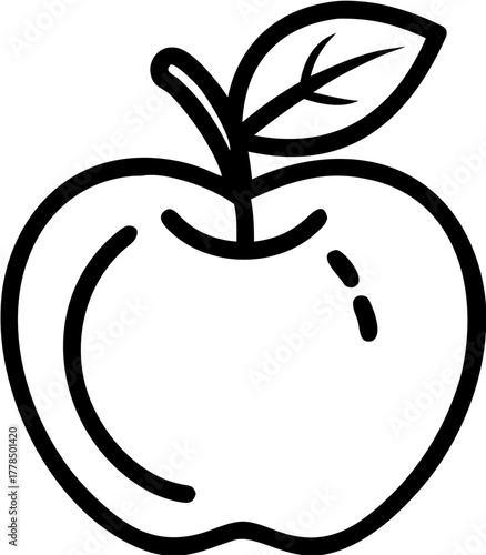 A Simple Outline of a Fresh Apple with a Stem and Leaf