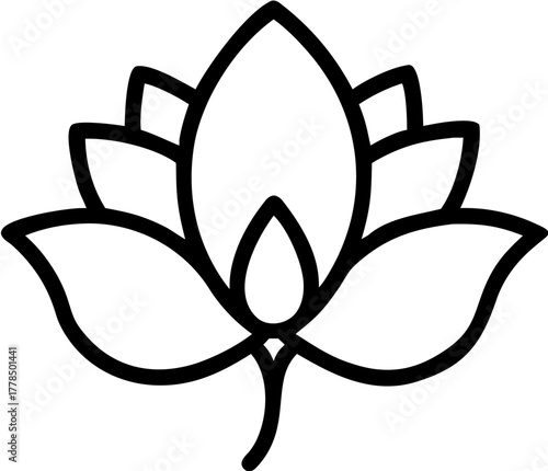Elegant Outline of a Blooming Lotus Flower with Intricate Petal Layers