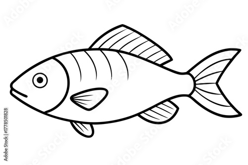 Simple outline drawing of a fish with fins and tail