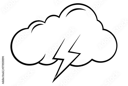 A dramatic lightning strike emerges from a stylized cartoon cloud