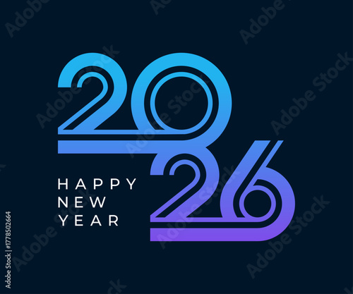 2026 Happy New Year design vector illustration. Unique 2026 logo design template.