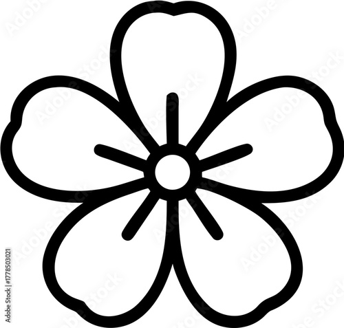 Simple Outline of a Five Petal Flower with a Central Circle and Lines