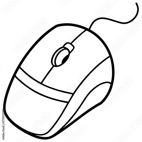 Simple Wired Computer Mouse Outline Graphic For Technology Concepts