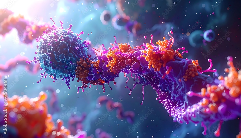 Fototapeta premium Colorful microscopic abstract of a structure, with various shapes and textures