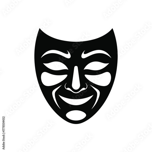 Classic comedy tragedy theater mask silhouette on white background