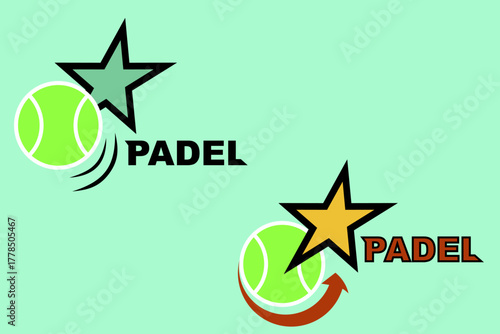 This is a picture of a tennis ball and a star, suitable for use in sports logo designs for padel, tennis, stickers, sports buildings, sports equipment, sports supplies, sports shops, shin guards, sock
