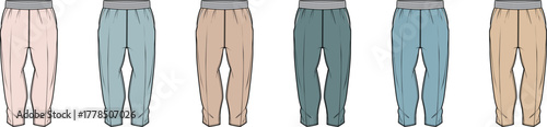 Collection of fashionable, comfortable sweatpants in various muted colors, perfect for casual wear and athletic activities