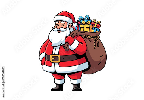 Perfect for christmas promotions, greeting cards, and festive designs. Santa claus spreading holiday cheer with a bag of presents.