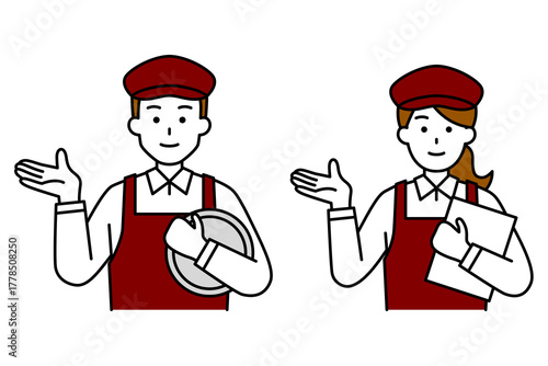 案内するカフェの店員　セット