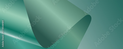 Delicate green paper scroll curls and spins gracefully on a deep emerald background, vector illustration