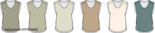 Collection of vest illustrations featuring a range of colors and styles for apparel and fashion design