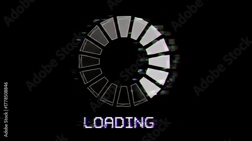 A digital loading symbol with a circular progress bar and the word "LOADING".