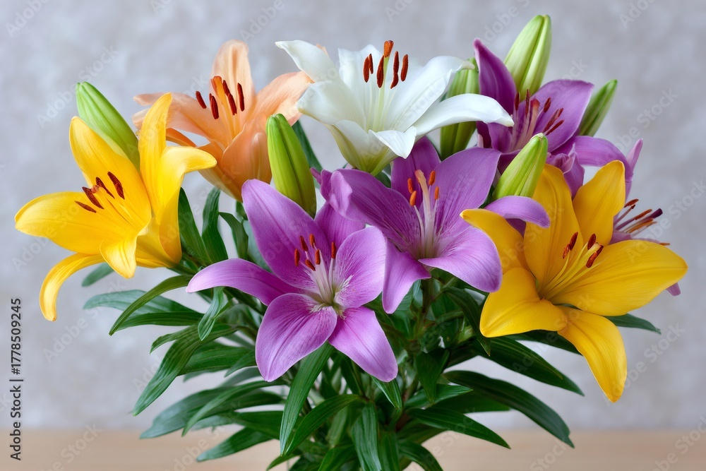 Fototapeta premium Colorful lily bouquet presenting vibrant floral arrangement