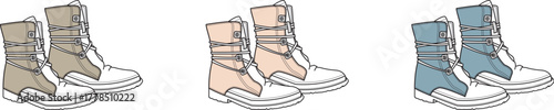 Stylish Colored Boots Set Explore Fashion and Footwear with this Trendy Vector Illustration