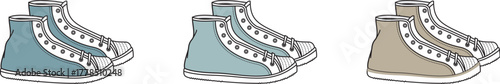 Collection of High-Top Sneakers in Different Colors Blue, Teal, and Tan