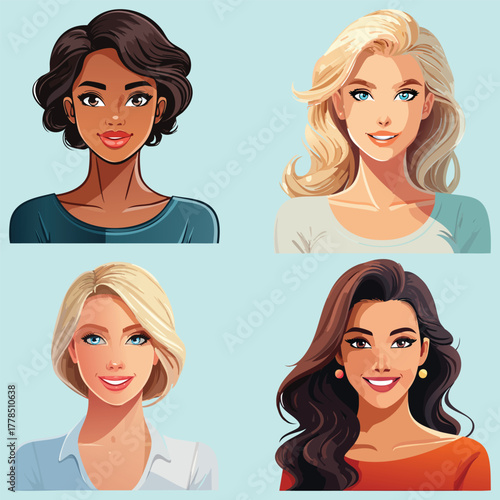 Four diverse women portraits with neutral backgrounds