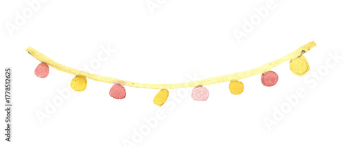 Watercolor lights isolated. Hand drawn illustration of yellow and red garlands. Can used for banner, invitation, greeting cards.